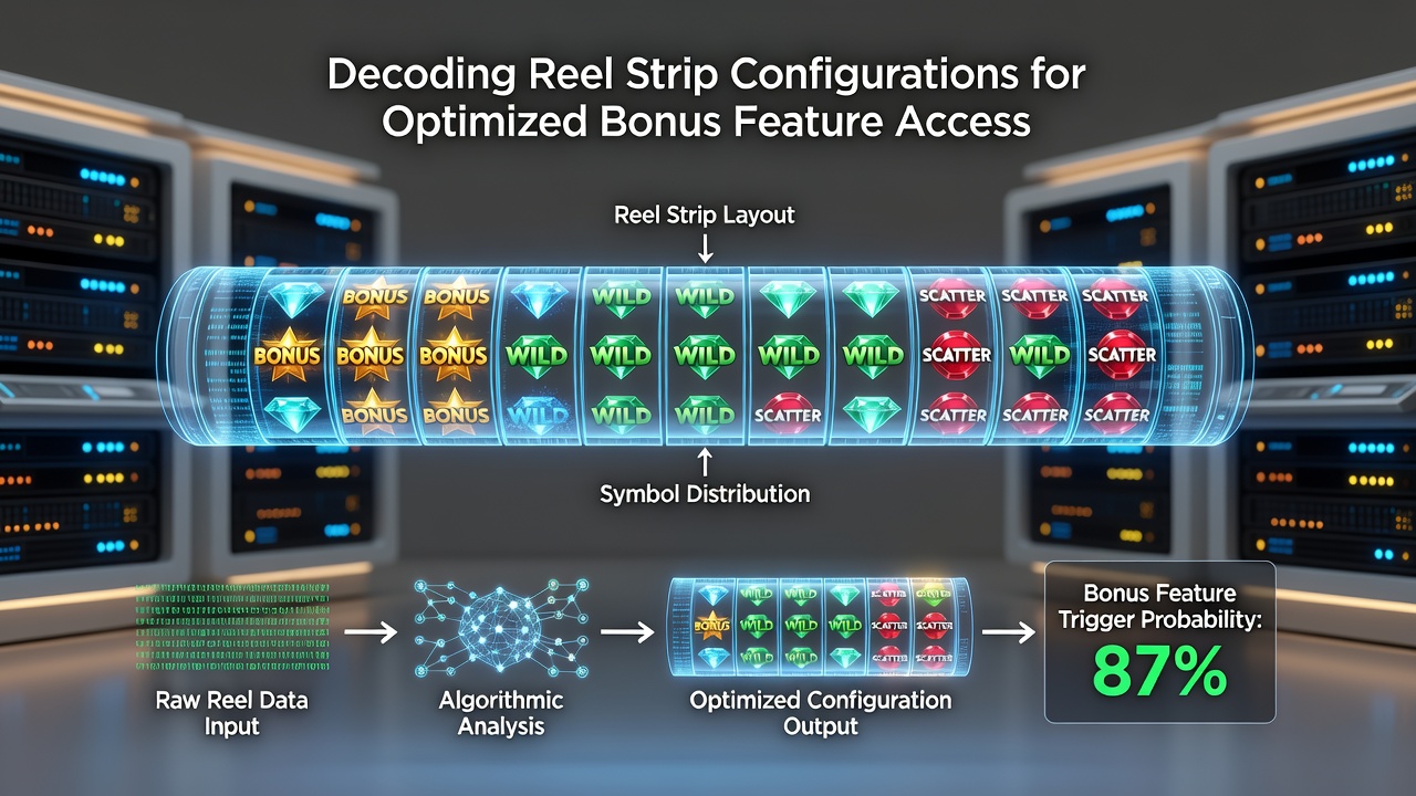 Visualisierung von Bonus-Feature-Triggern und optimierten Symbol-Clustern auf Walzenstreifen in digitalen Slots