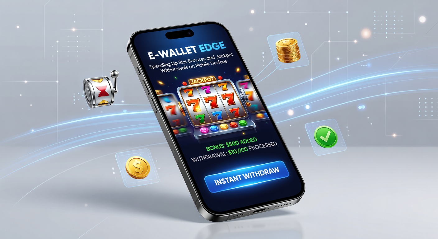Smartphone mit geöffneter E-Wallet-App, die einen Jackpot-Gewinn von Tausenden Euro anzeigt, neben einem Slot-Rad